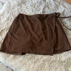 Abercrombie & Fitch Womens Skort Size S Brown Vegan Suede Faux Wrap Mini